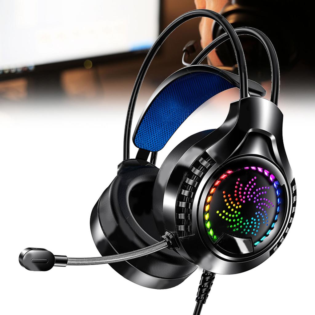 Проводная компьютерная гарнитура 7.1-канальный звук Регулируемое оголовье Мягкие амбушюры Двойной 3,5 мм и USB RGB Компьютерная игровая