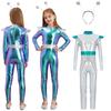 Kids Alien Cosplay Costume 2Pcs Set Long Sleeve Full Length Bodysuit with Alien Hair Hoop for Halloween Dress Up Parties