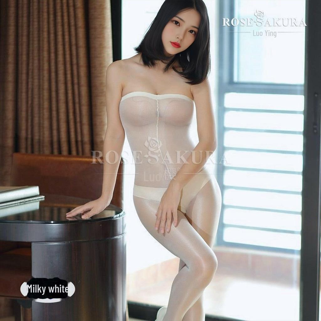 Luoying 0702 Блестящие колготки-трубы с открытым шаговым швом и ночные чулки