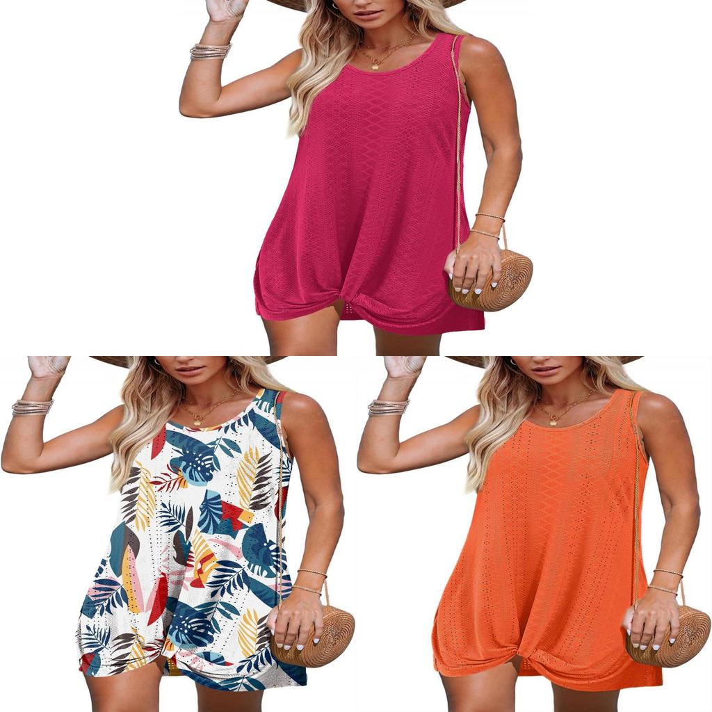 Polyester Splicing Aline Mini Dress With Twist Knot For Summer Beach Vacation Wear