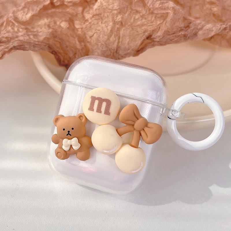 Мультяшная Вишня Airpods 1 / 2 Поколения Милый Медведь Прозрачный Чехол-Крышка для Bluetooth-Наушников 3 Поколения Подвесная Пряжка Мягкий Pro