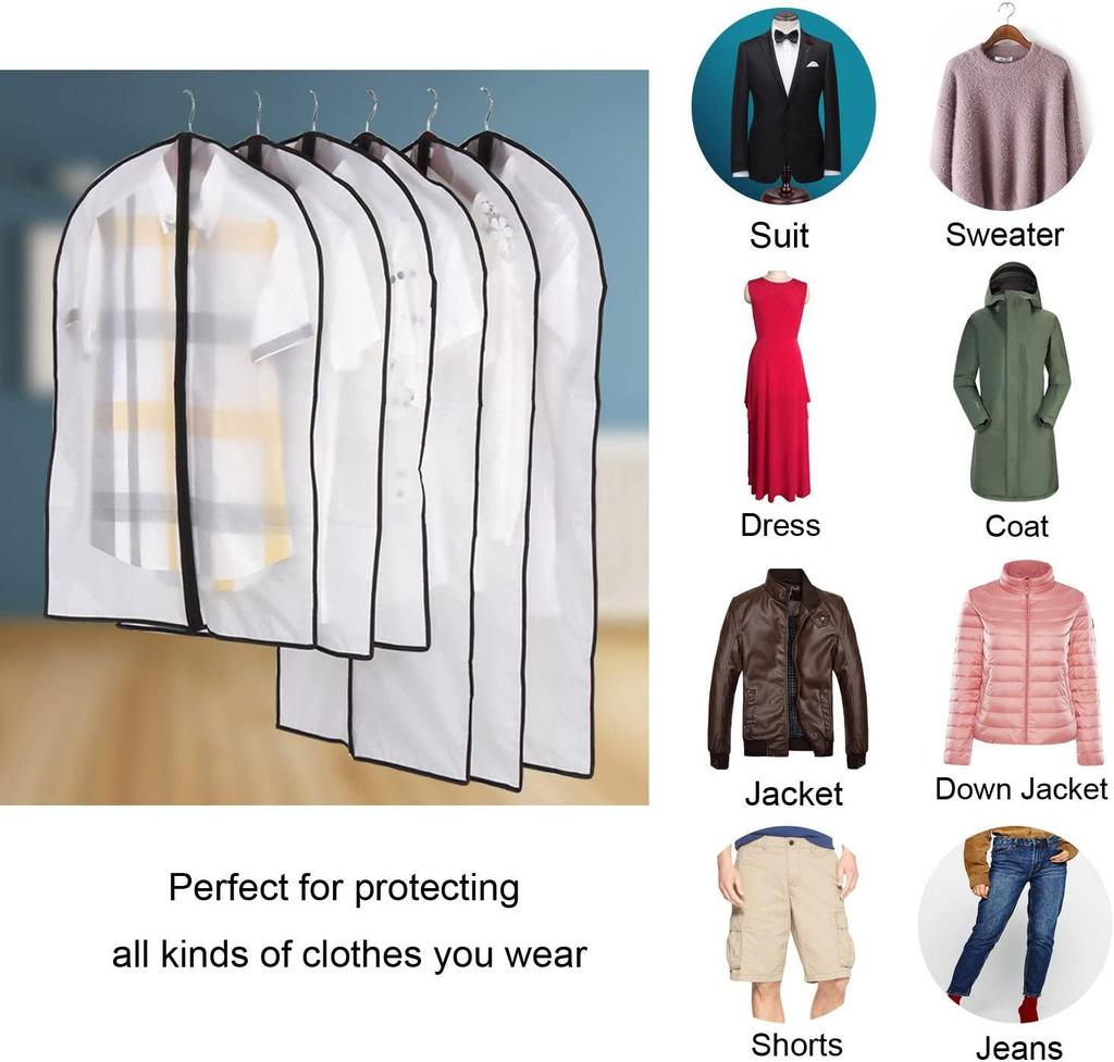 6 шт., 60*100 см, чехлы для одежды, пылезащитные чехлы для одежды, защита от моли, сумка для пальто с молнией, полупрозрачный чехол для платья PEVA, водонепроницаемый