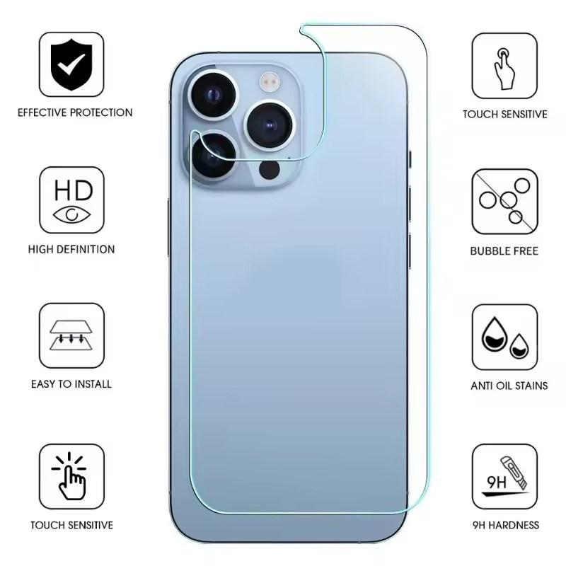 3 шт. Закаленное стекло для заднего экрана для iPhone 16 15 14 13 12 11 Pro Max Plus Mini 7/8 X XR XSmax Телефоны Защитные пленки для заднего экрана