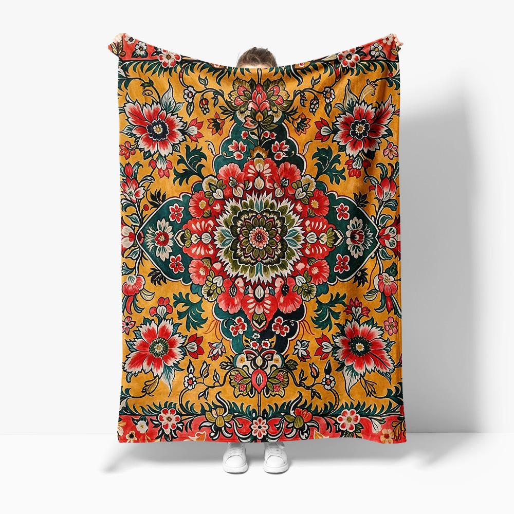 Floral Paisley Fleece Blanket Soft Warm Throw Sofa Bed Decorative Bedspread for Home Living Room Bedroom