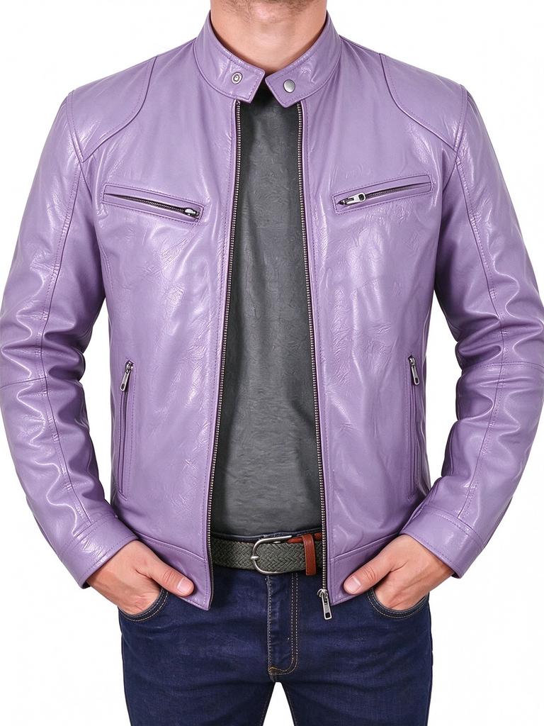 New men's stand-up collar PU leather jacket slim locomotive jacket spring and autumn casual multi-color coat