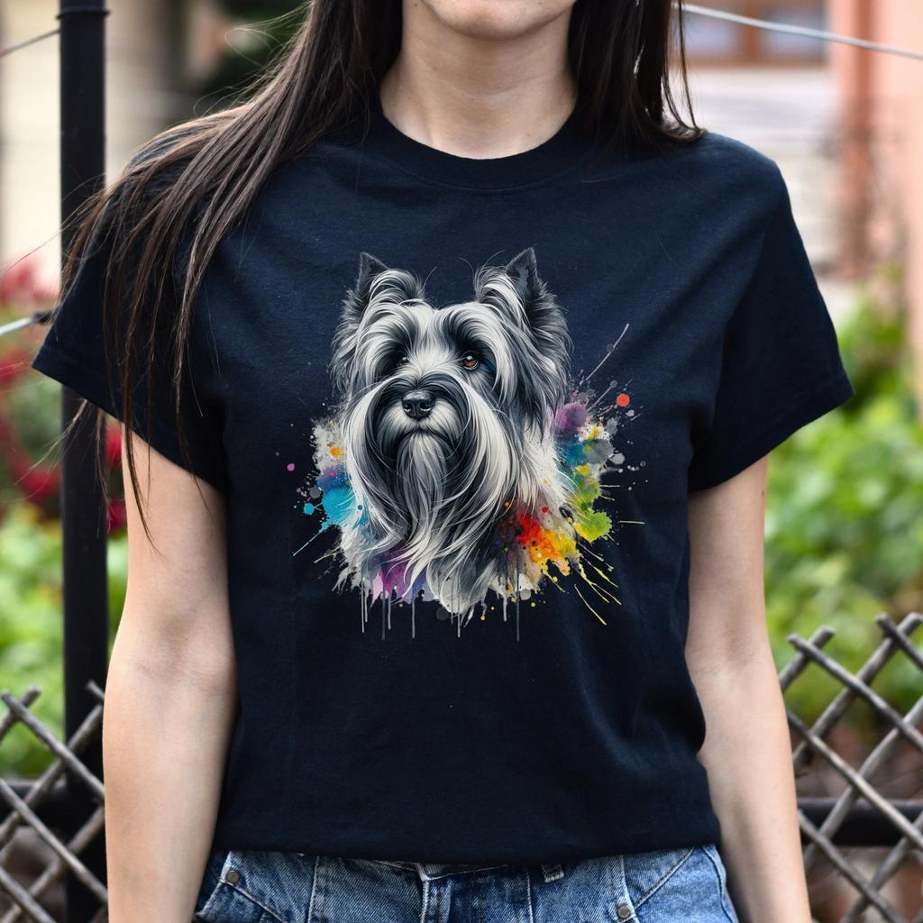 Skye Terrier mama Color Splash Unisex T-shirt Black Navy Dark Heather