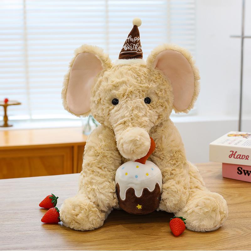 Милый плюшевый слон, сидящий, подарок на день рождения