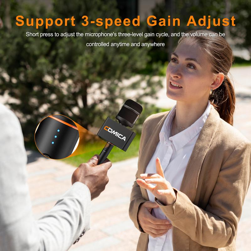 COMICA Revo S Cardioid Wireless Interview Microphone for Smartphone 48kHz/24bit Noise Reduction Outdoor Interview Microphone