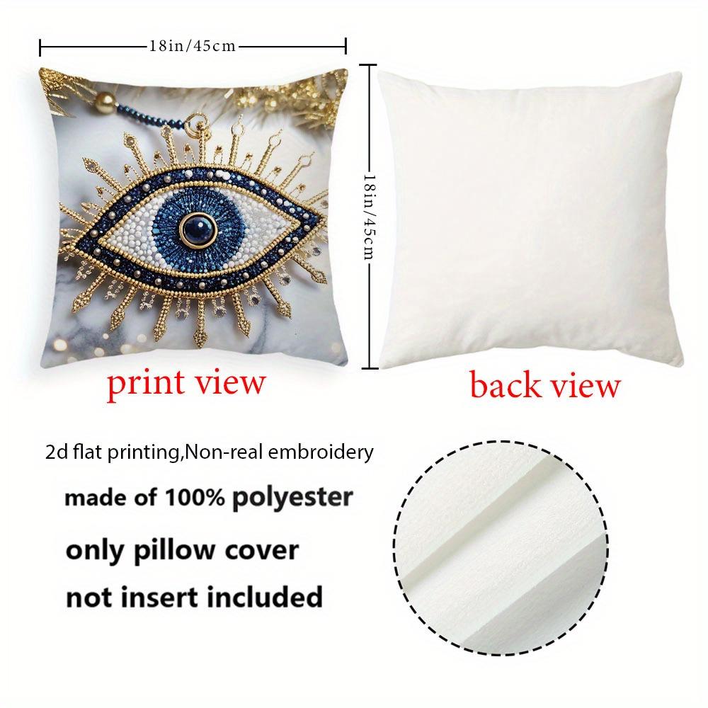 2D Flat Evil Eye Design Throw Pillow Covers / Non-Real Embroidery Glamorous Style Decor Cushion Covers