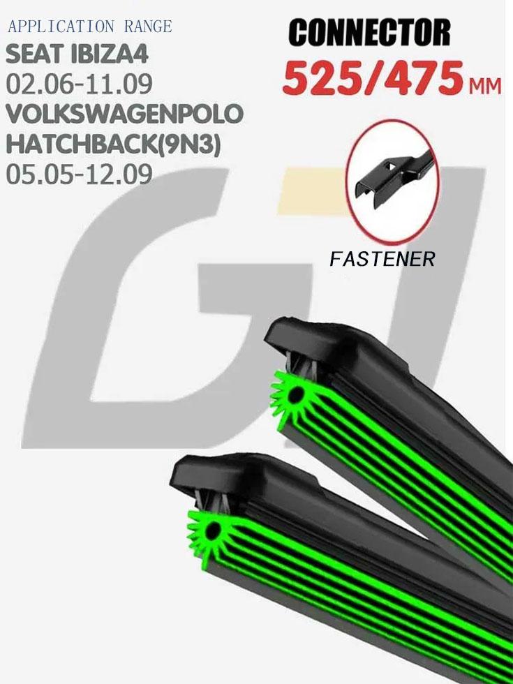 21"+19" Push Button 19 Frameless Wipers, Quiet 11-Layer Rubber Blades for Ibiza 4 & Polo 9N3