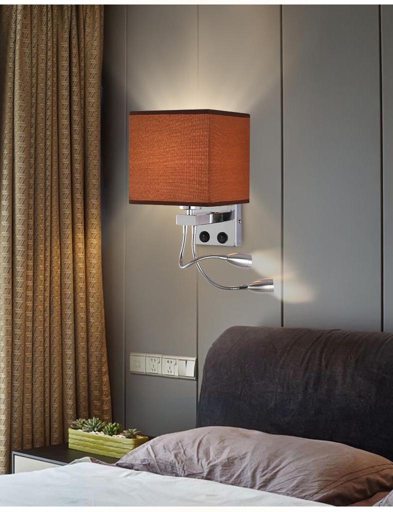 European LED Wall Lamp with USB: Dimmable Fabric Bedside Light for Bedrooms