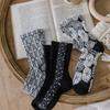 Women Socks Floral Embossment Harajuku Vintage Streetwear Cotton Long Socks Ethnic Fashion Lolita Kawaii Cute Middle Tube Socks