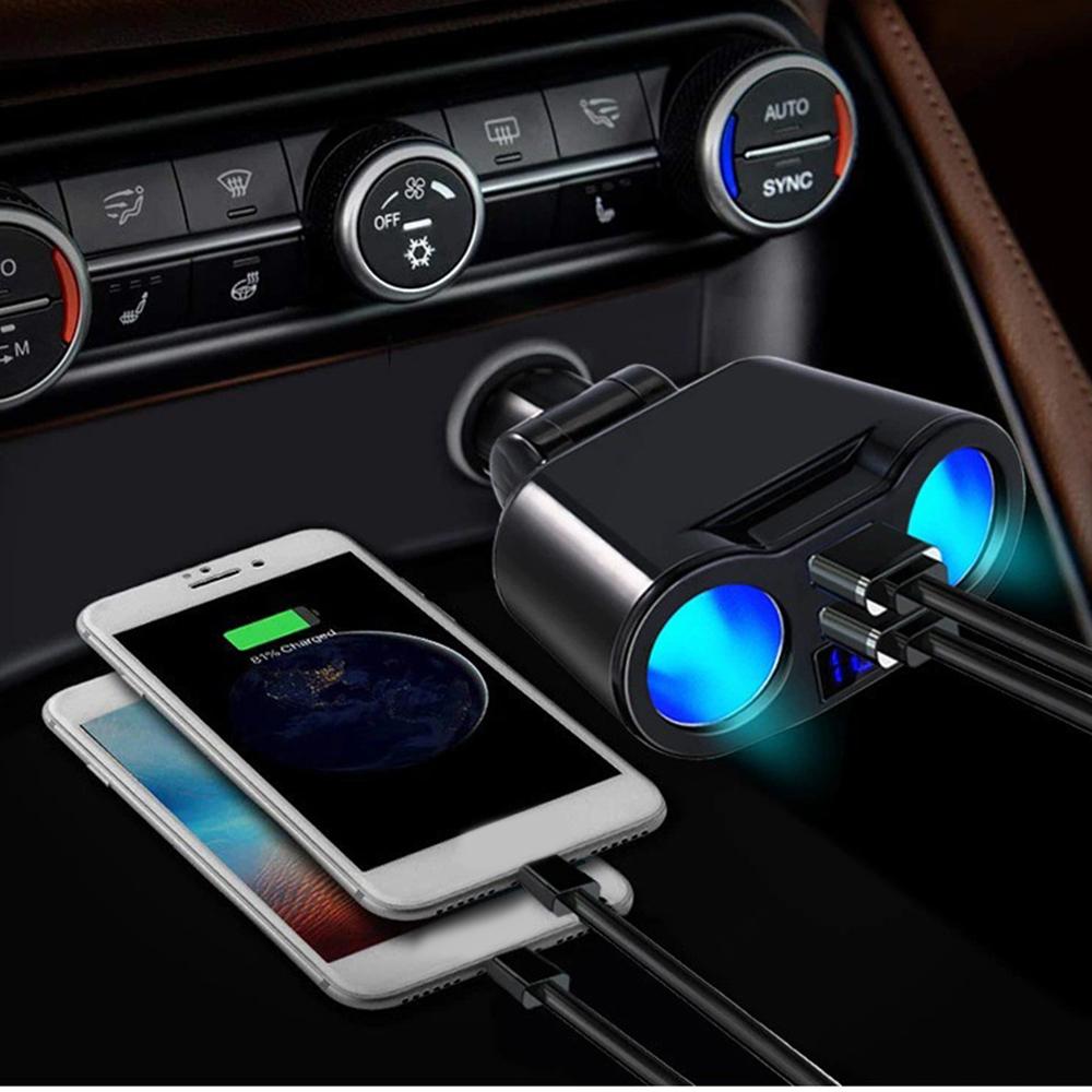 USB Car Charger 1-to-2 Cigarette Lighter Adapter with Dual USB 3.1A Ports, LED Voltage Display, Safety Protection, 12V/24V