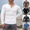 Spring Fall Men Top Buttoned Round Neck Slim Fit Long Sleeves Solid Color Pullover Mid Length