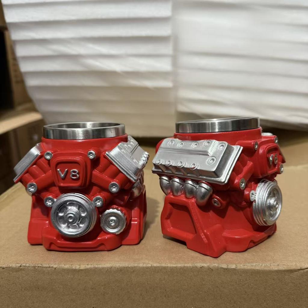 Кружка 3D из нержавеющей стали с изображением двигателя V8Кружка из смолы с изображением двигателя V8