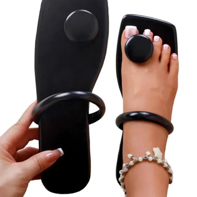 Мода 2024 года, летние шлепанцы, женские модные туфли на низком каблуке с квадратным носком, женские пляжные шлепанцы, сандалии, большие размеры 36-43