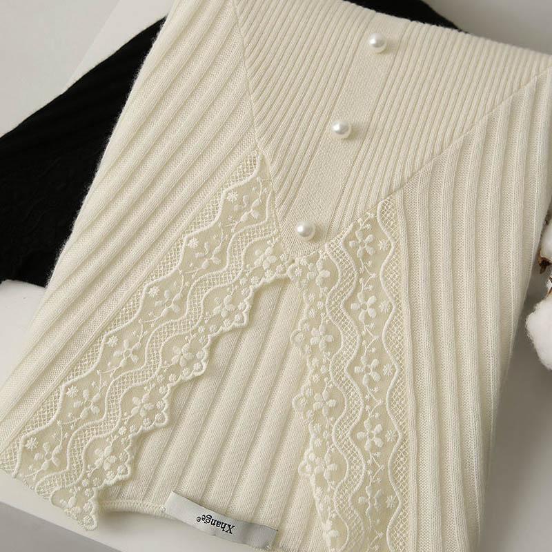 Рубашка с v-образным вырезом и тонкий свитер на весну и осень, модный универсальный топ, кружевной вязаный женский свитер