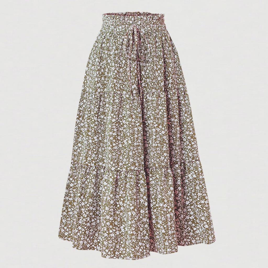 Women's Fashion Solid Color Floral Lace Elastic Waist Loose Long Skirt