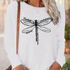 Tops For Women Static Dragonfly Print Round Neck Long Sleeve T-shirt Fall Casual Slim Pullover Women's Long Sleeve Top