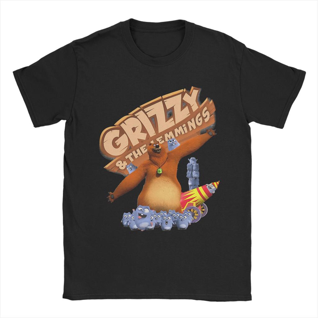 Футболка Grizzly and Lemmings Мужская Хлопковые Топы Новинка Мультяшная Круглый вырез Короткий рукав