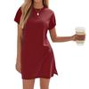 Women's Coverups Short Sleeve T-Shirt Dress Casual Side Slit Loose Fit Knee Length Beach Dress