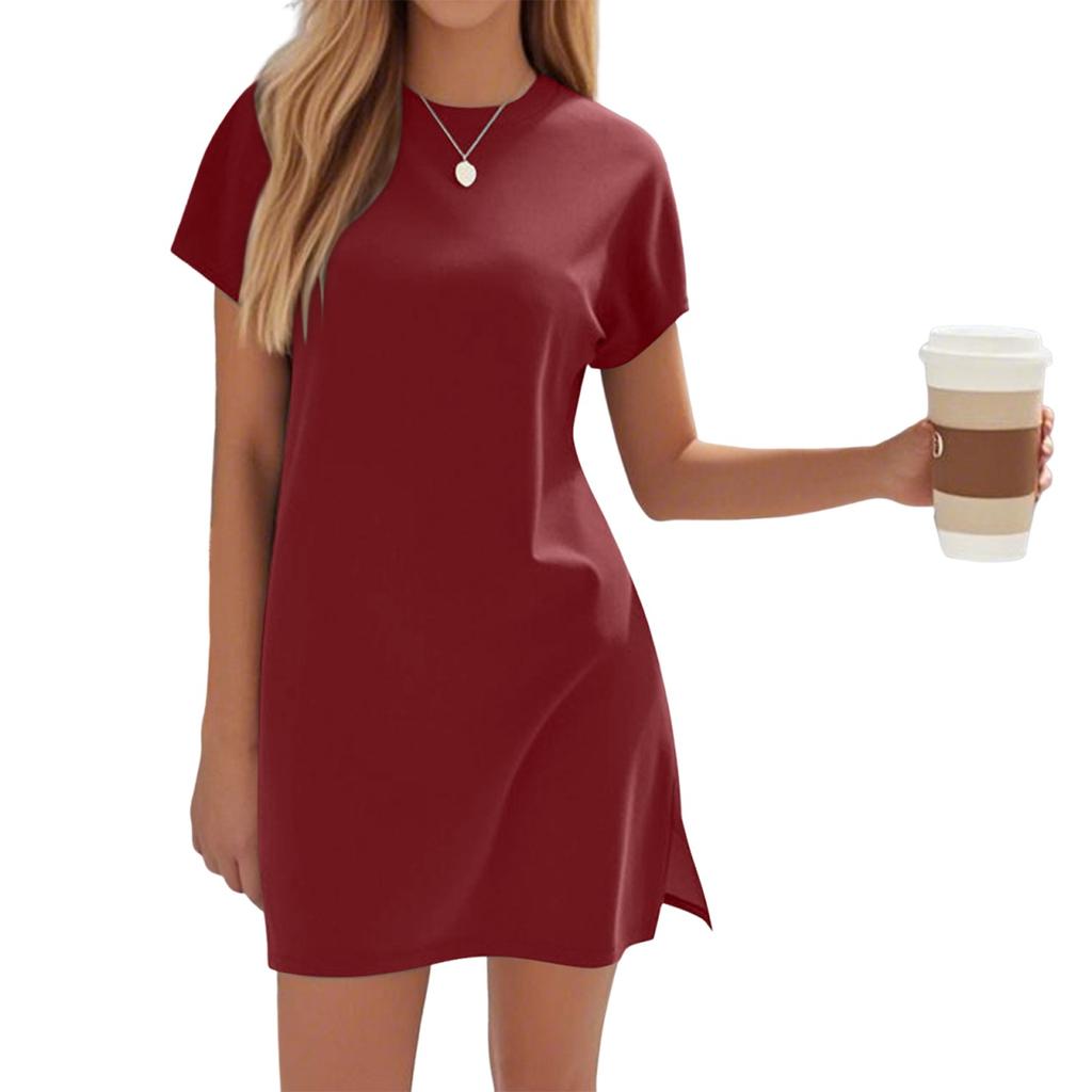 Women's Coverups Short Sleeve T-Shirt Dress Casual Side Slit Loose Fit Knee Length Beach Dress