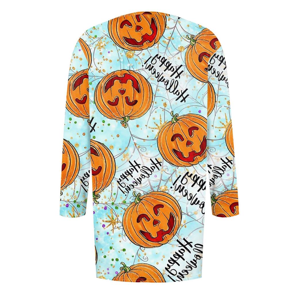 Женский модный повседневный кардиган средней длины с принтом на Хэллоуин, куртка, пальто