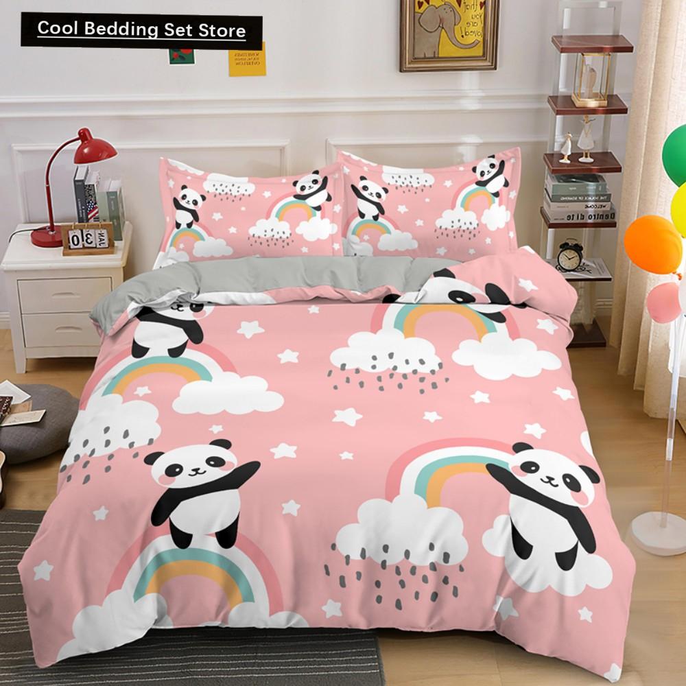 Cartoon Lovely Panda Bedding Set White Bed Linen 3D Print Gift for Kids Girls 2/3pcs Twin Single Queen King Size Duvet Cover Set