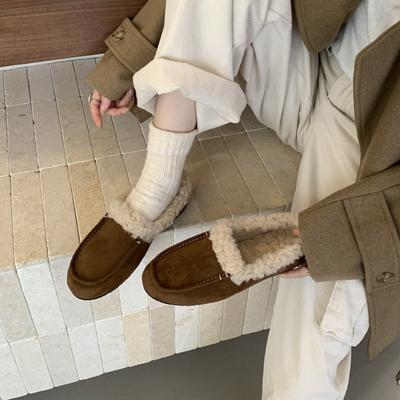 Баотоу туфли на плоской подошве с теплым мутоном женская обувь овчина и мех интегрированные пушистые тапочки женские педальные ленивые туфли