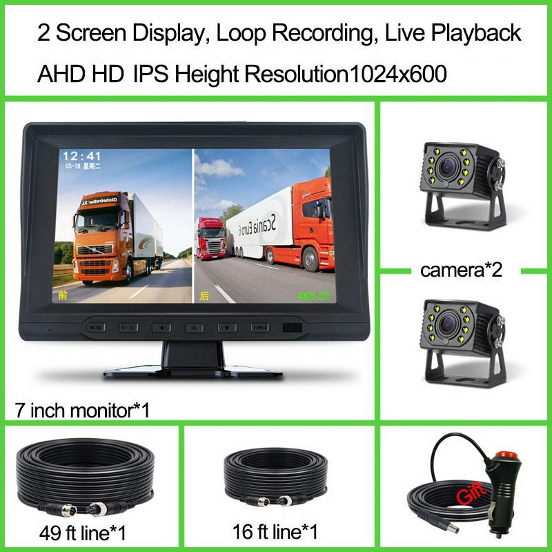DVR 2 Channel Monitor Black Box 7" Screen AHD With Digital Video Recorder For RV Car Truck Bus Front Rear Reverse Backup Camera