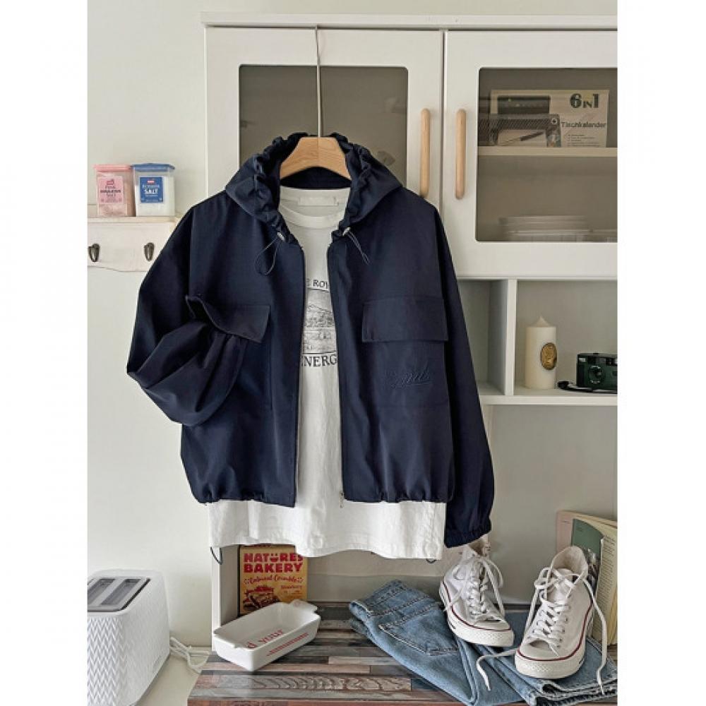 Shop Women Ami Front Pocket String Hem Hooded Jacket Dgb Wjp 3717 Navy