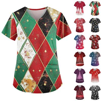 Рабочая форма больших размеров с принтом, топы для женщин, забавные футболки с v-образным вырезом и короткими рукавами, рабочая одежда, футболка с карманами