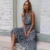 Summer Sexy O Neck Sleeveless Boho Polka Dot Print Maxi Dress New  Casual  Ladies Party Long Dress