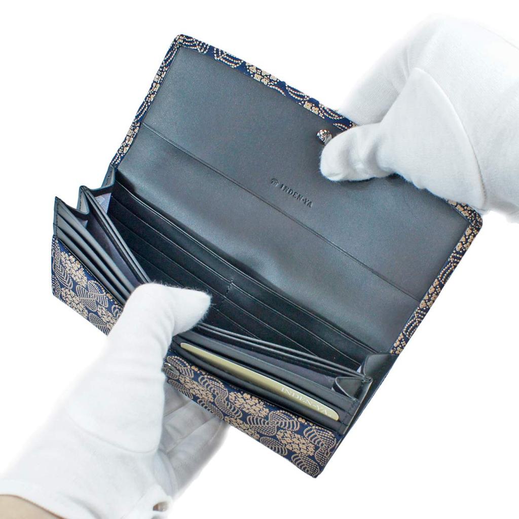 Inden длинный набор большой темно-синий x белый гортензия узор [Indenya] кошелек, S, вместимость, замша, лак, 2310-14-174