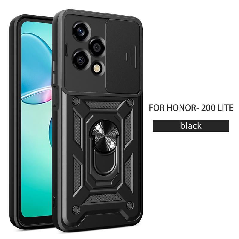 Чехол Armor Funda для Honor 200Lite, противоударный, бронированный, с выдвижной защитой камеры, чехол-бампер для телефона, с подставкой-кольцом, задняя крышка