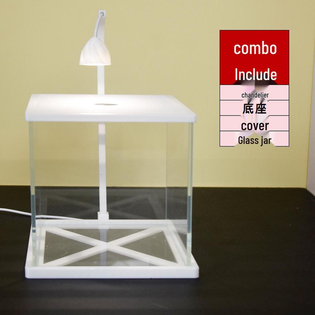 Mini Ultra-White Glass Fish Tank with Rose Light - Transparent Betta Tropical Fish Eco-Tank