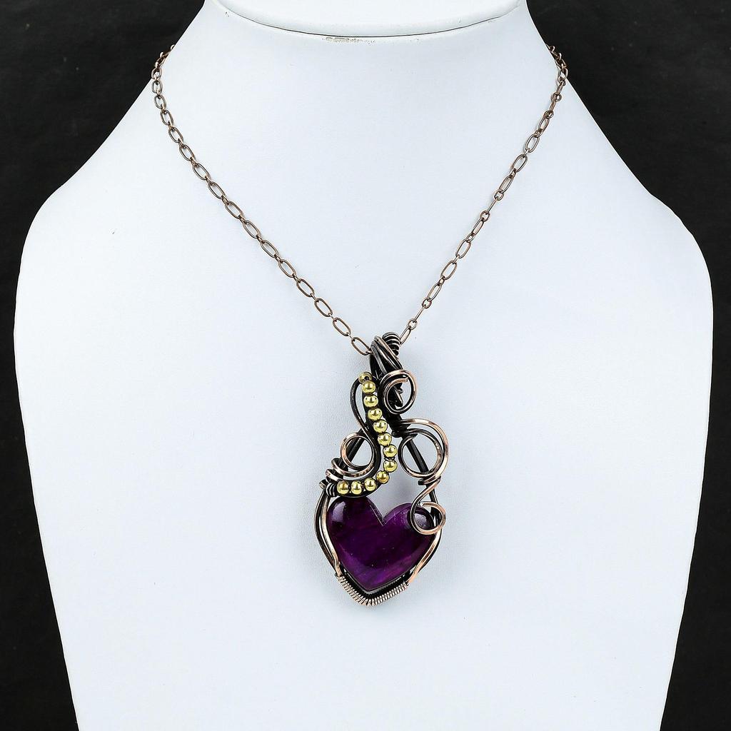 Фиолетовый огненный лабрадорит Кулон Медная проволока, обернутая драгоценным камнем Кулон Ручной работы Медные ювелирные изделия Дизайнерский кулон Проволочная обмотка Ювелирный подарок для него