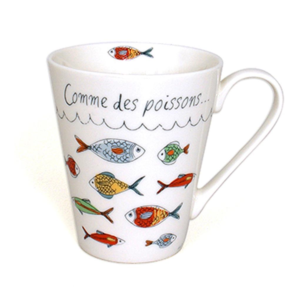 Les Trésors De Lily [R6774] - Porcelain Mug 'La Mer' Multicolored White (like Fish . . . . ) - 100x85mm (32 Cl)