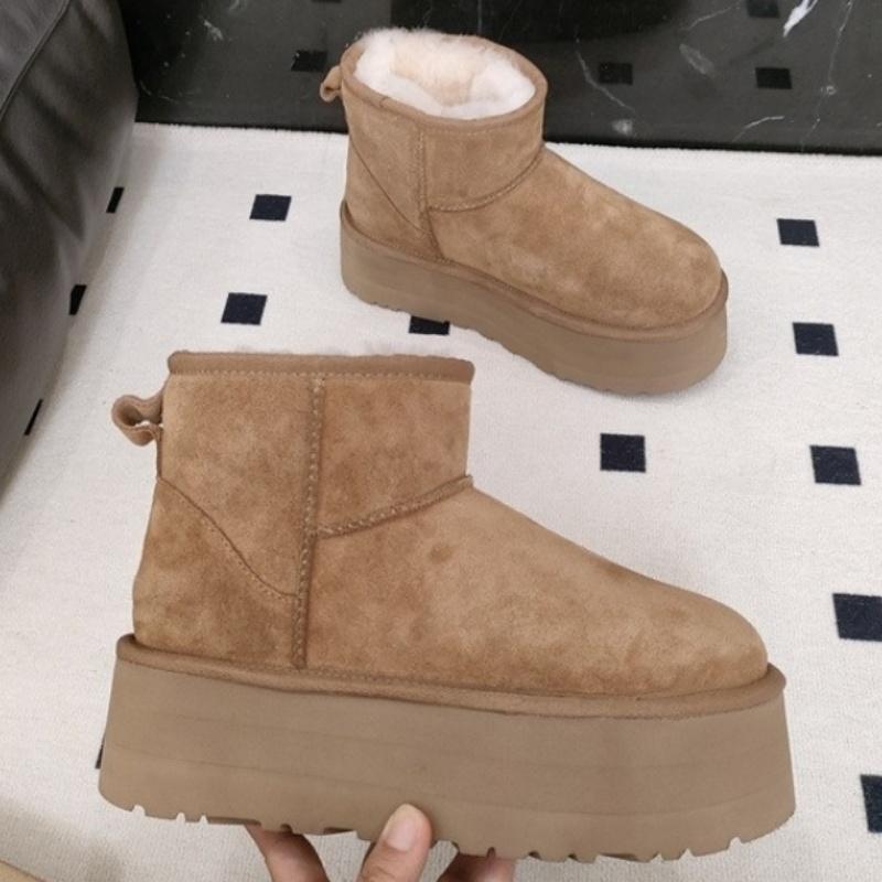 Winter Women Ultra Mini Platform Snow Boots Classic Real Sheepskin Wool Comfort Thick Soled Shoes New Design Warm Fur Slippers