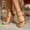 Женские босоножки на шпильке с квадратным носком, перекрестным ремешком и ремешком на щиколотке, женская обувь для вечеринки, золотые каблуки