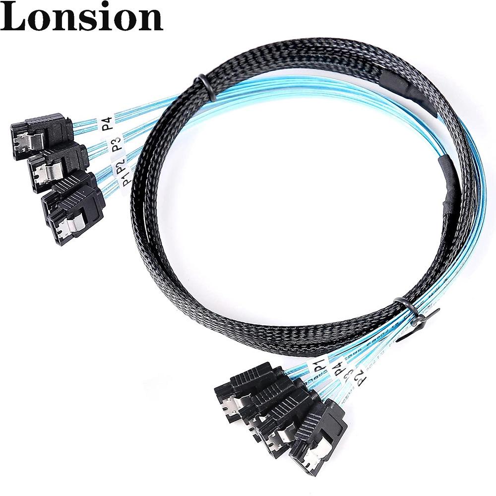 Плетеный кабель для жесткого диска 4x SATA на 4x SATA 4.0 180°