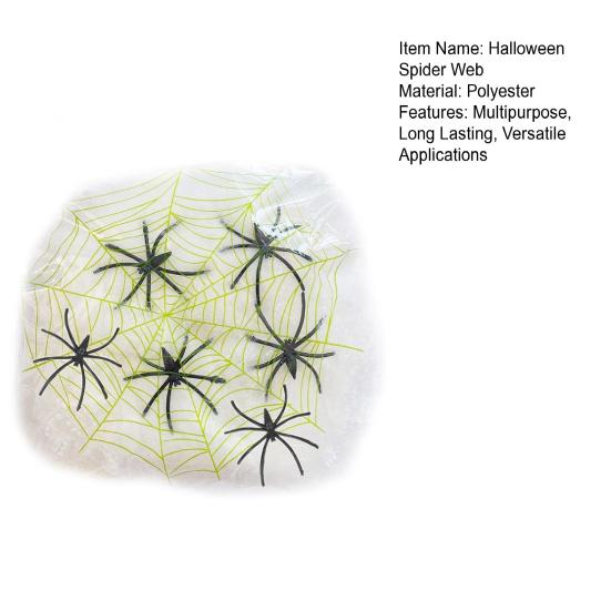 Светящаяся паутина Хэллоуинская декорация Супер тянущаяся паутина для вечеринок, домов с привидениями, с искусственными пауками