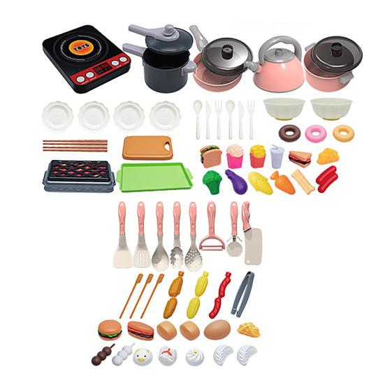 Игрушки для ролевых игр Индукционная плита Кухонный игровой набор с реалистичными звуками готовки Посуда Столовые приборы Набор продуктов для детей 3+ Образовательный подарок