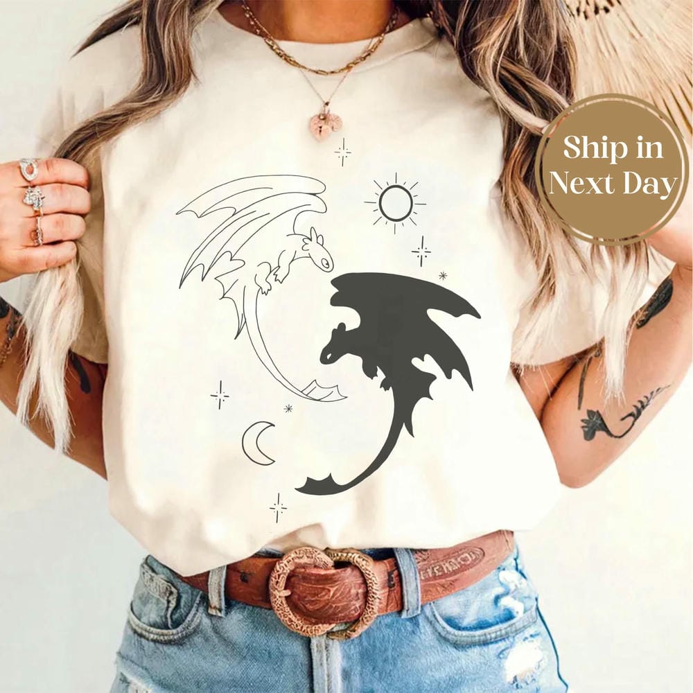 Women Short Sleeve Shirt Vintage Toothless Dragon And Light Fury Comfort Unisex Shirt How To Train Shirt Unisex Top Streetwear