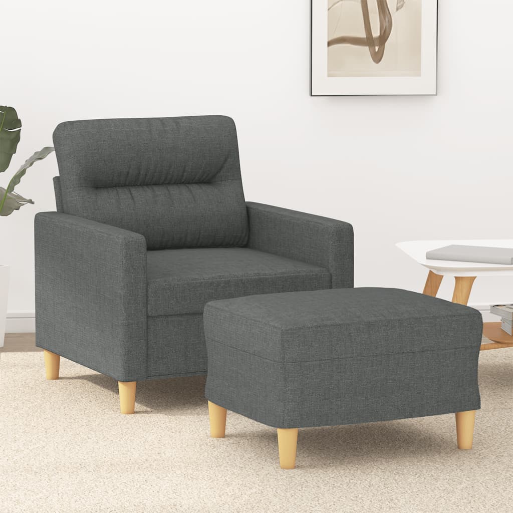 Vidaxl Fotel Z Podnóżkiem, Ciemnoszary, 60 Cm, Obity Tkaniną