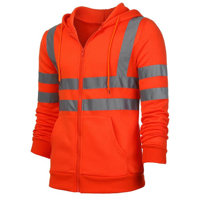 UK Mens Visibility Hooded Sweatshirt Jumper Tops Railway Work Jacket Outwear New