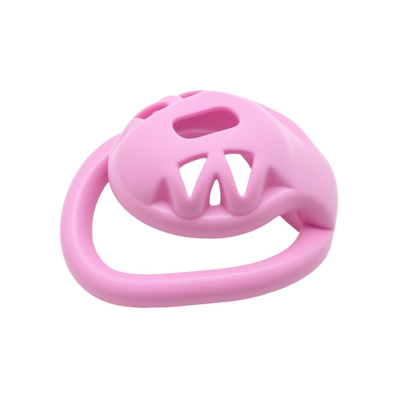 Pink small ABS plastic hollow male chastity cage penis lock with 4 size curved ring sex toys
