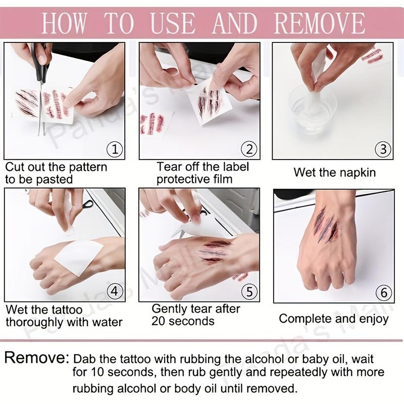 Halloween Tattoos Terror Wound Temporary Tattoos Waterproof Realistic Blood Tattoos Injury Scar Tattoo Stickers For Face Hands
