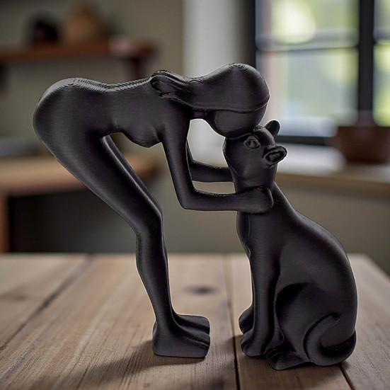 Минималистичная 3D-печатная статуэтка женщины, гладящей кошку, Черно-белая статуя любви, Современная арт-скульптура для стола, полки, домашнего декора, Креативный подарок для пар