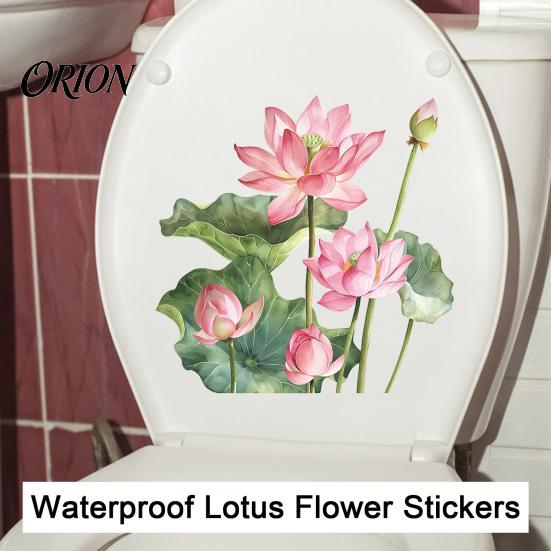 Waterproof Lotus Flower Stickers Leaf Toilet Sticker, Peel and Stick Bathroom Nursery Wall Decor Decal, Removable Lid Sticker